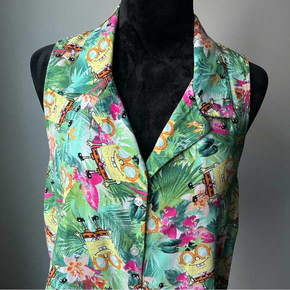 SpongeBob SquarePants Hawaiian Collared Tie-front Tank Top - Picture 3 of 10